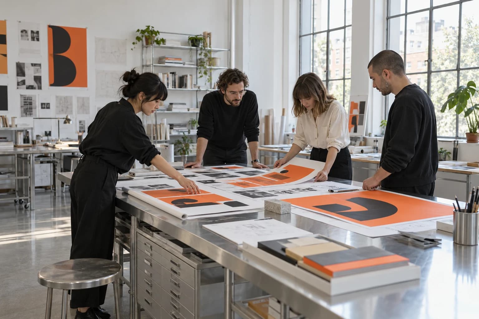 Illustrative designers assembling a creative direction in the FORMA studio